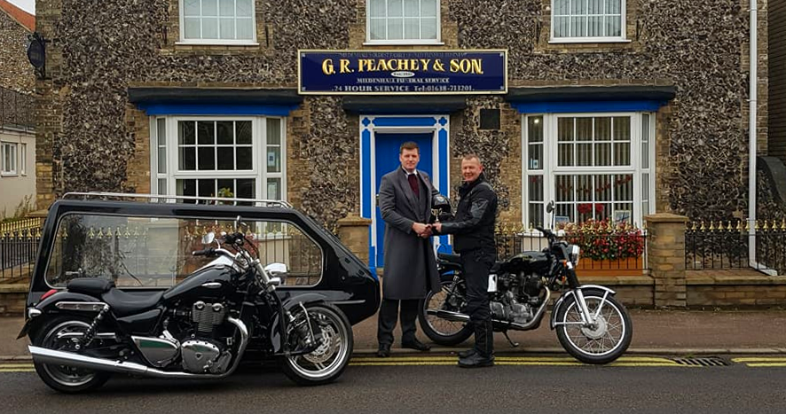 Gary Peachey with motorcycle hearse